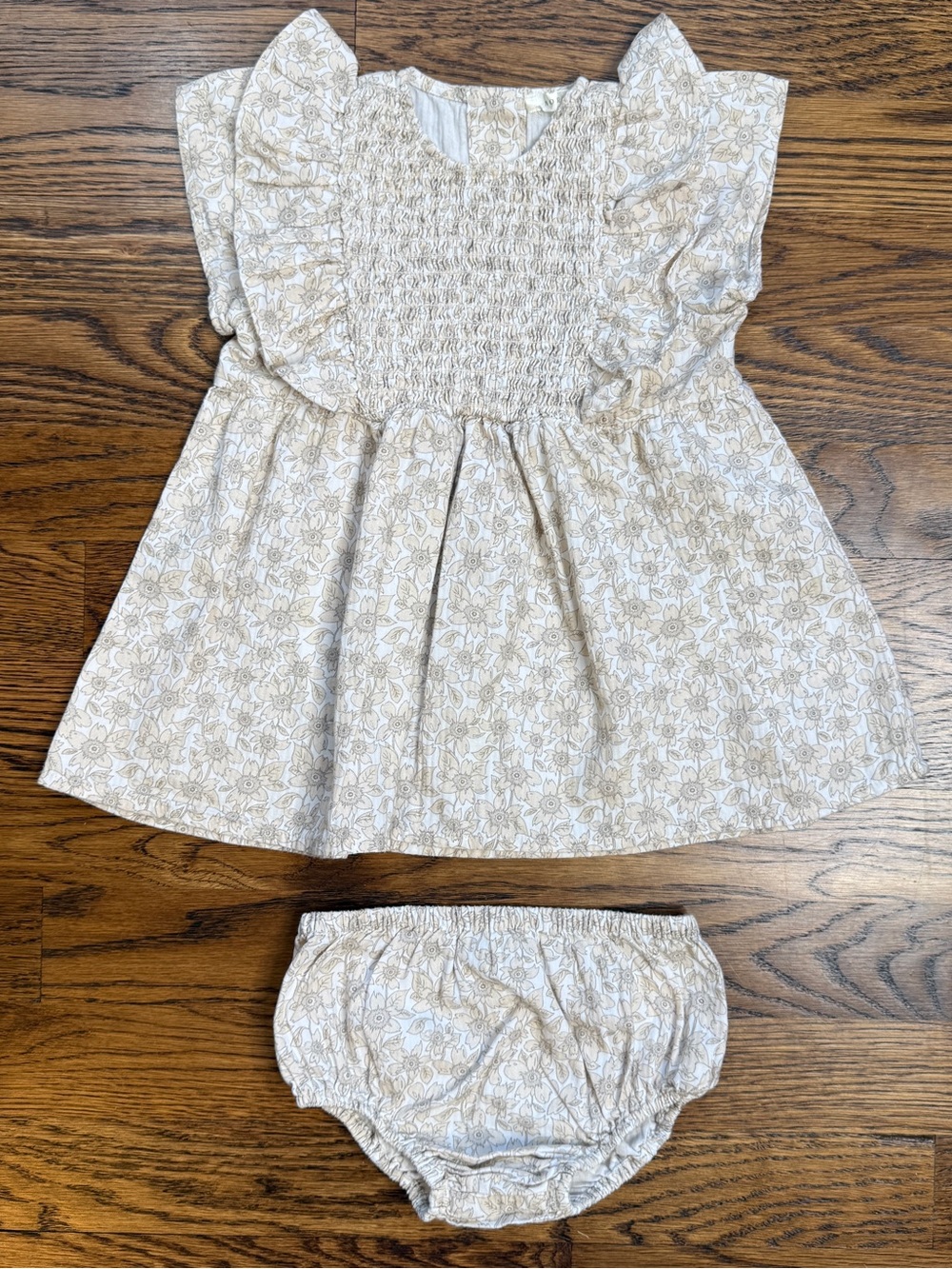 NORALEE Girls Light Floral Smocked Ruffle Dress & Bloomers 100% Cotton Size 12 M